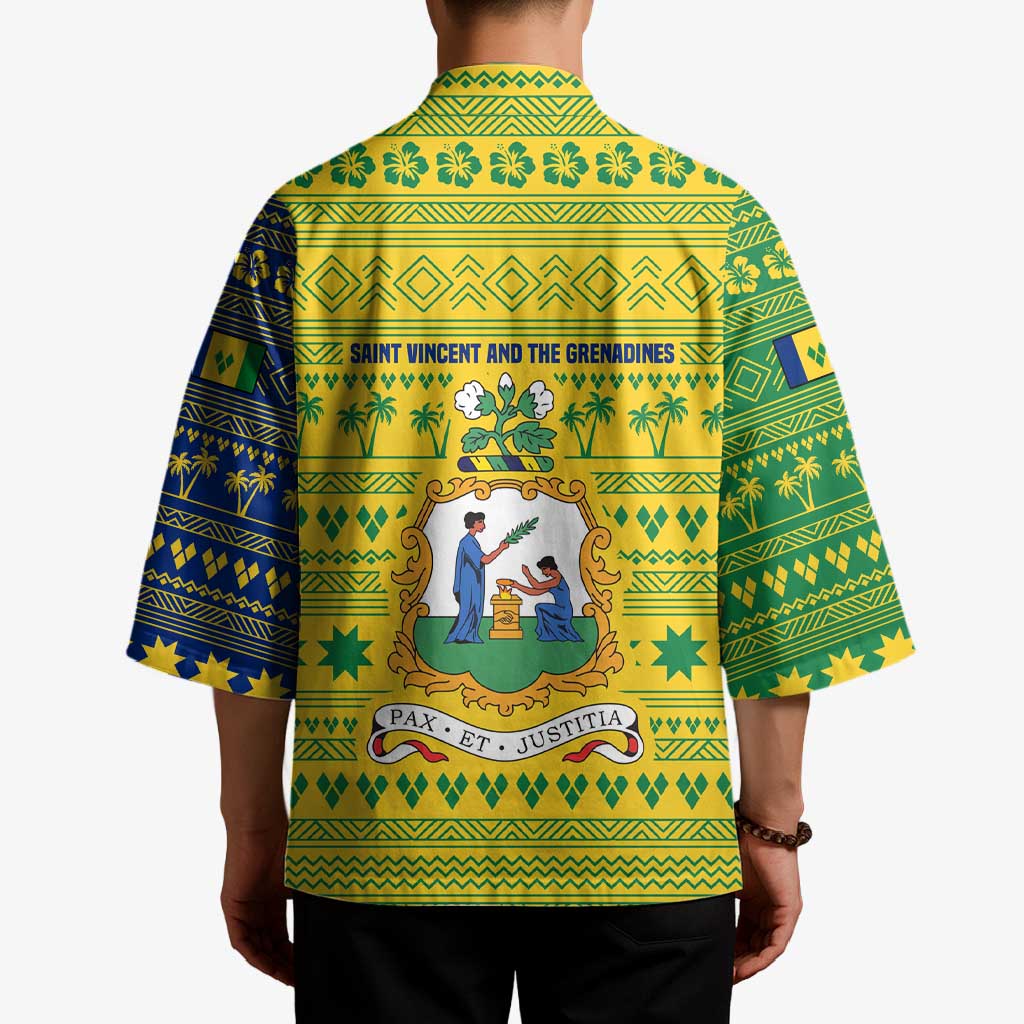 Saint Vincent and the Grenadines Christmas Kimono with Gingerbread Boy Palm Tree and Traditional Pattern - Wonder Print Shop