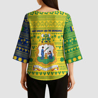 Saint Vincent and the Grenadines Christmas Kimono Sleeve Blouse with Gingerbread Boy Palm Tree and Traditional Pattern - Wonder Print Shop