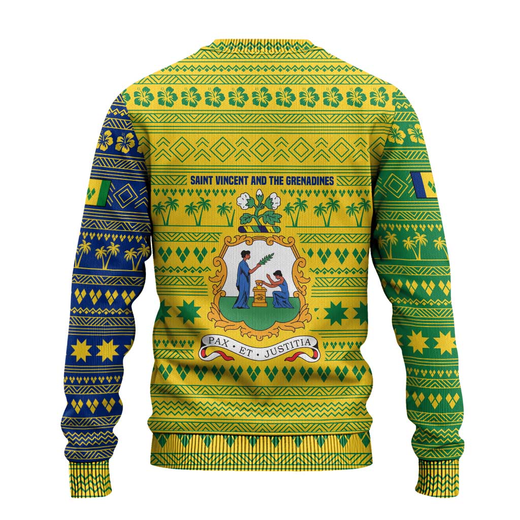 Saint Vincent and the Grenadines Christmas Ugly Christmas Sweater with Gingerbread Boy Palm Tree and Traditional Pattern - Wonder Print Shop