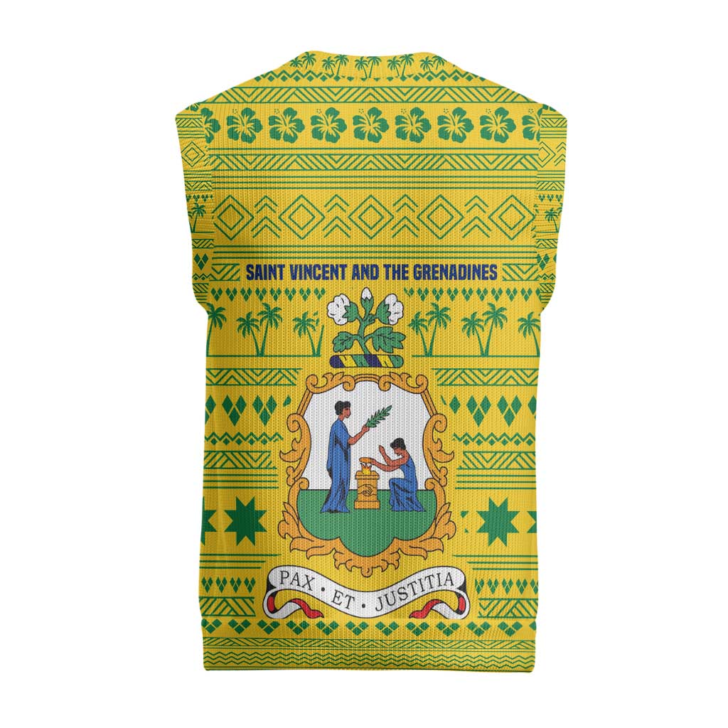Saint Vincent and the Grenadines Christmas Knitted V-Neck Vest with Gingerbread Boy Palm Tree and Traditional Pattern - Wonder Print Shop