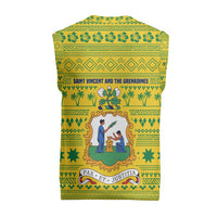 Saint Vincent and the Grenadines Christmas Knitted V-Neck Vest with Gingerbread Boy Palm Tree and Traditional Pattern - Wonder Print Shop