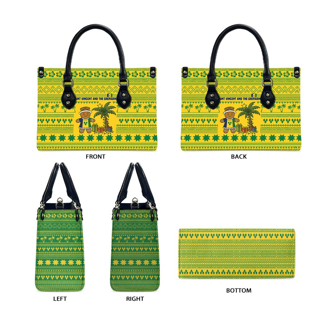 Saint Vincent and the Grenadines Christmas Leather Bag with Gingerbread Boy Palm Tree and Traditional Pattern - Wonder Print Shop