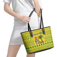 Saint Vincent and the Grenadines Christmas Leather Tote Bag with Gingerbread Boy Palm Tree and Traditional Pattern - Wonder Print Shop