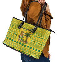 Saint Vincent and the Grenadines Christmas Leather Tote Bag with Gingerbread Boy Palm Tree and Traditional Pattern - Wonder Print Shop