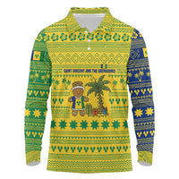 Saint Vincent and the Grenadines Christmas Long Sleeve Polo Shirt with Gingerbread Boy Palm Tree and Traditional Pattern - Wonder Print Shop