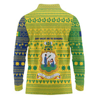 Saint Vincent and the Grenadines Christmas Long Sleeve Polo Shirt with Gingerbread Boy Palm Tree and Traditional Pattern - Wonder Print Shop