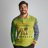 Saint Vincent and the Grenadines Christmas Long Sleeve Polo Shirt with Gingerbread Boy Palm Tree and Traditional Pattern - Wonder Print Shop