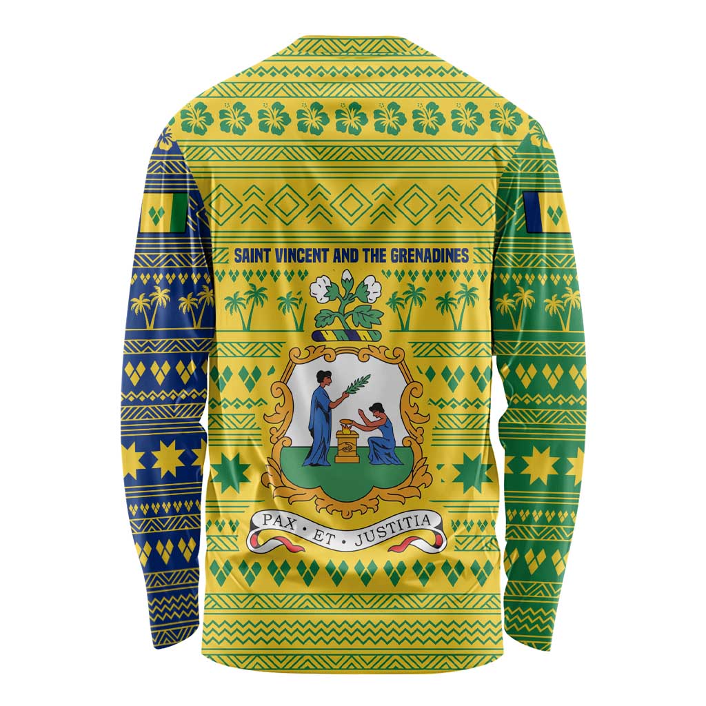 Saint Vincent and the Grenadines Christmas Long Sleeve Shirt with Gingerbread Boy Palm Tree and Traditional Pattern - Wonder Print Shop