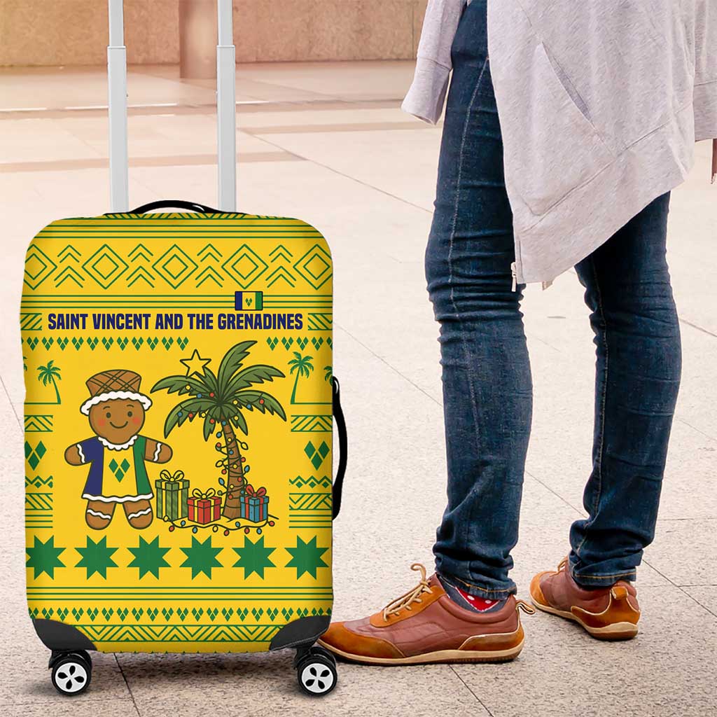 Saint Vincent and the Grenadines Christmas Luggage Cover with Gingerbread Boy Palm Tree and Traditional Pattern - Wonder Print Shop
