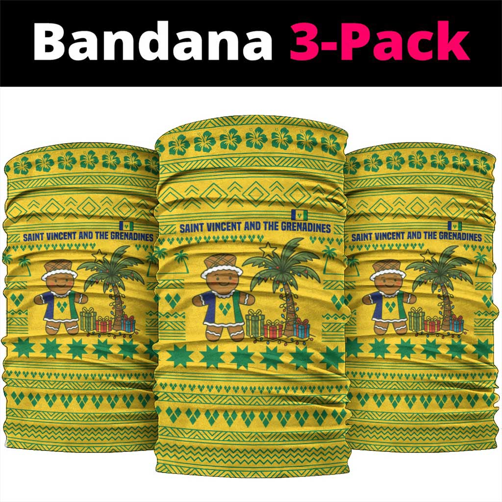 Saint Vincent and the Grenadines Christmas Neck Gaiter with Gingerbread Boy Palm Tree and Traditional Pattern - Wonder Print Shop