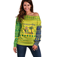 Saint Vincent and the Grenadines Christmas Off Shoulder Sweater with Gingerbread Boy Palm Tree and Traditional Pattern - Wonder Print Shop