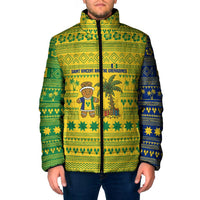 Saint Vincent and the Grenadines Christmas Padded Jacket with Gingerbread Boy Palm Tree and Traditional Pattern - Wonder Print Shop