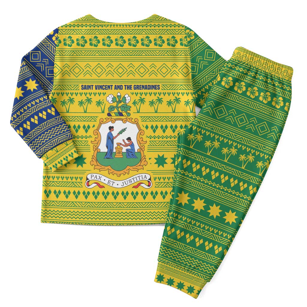 Saint Vincent and the Grenadines Christmas Pajama Set with Gingerbread Boy Palm Tree and Traditional Pattern - Wonder Print Shop