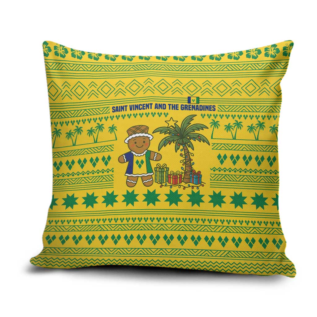 Saint Vincent and the Grenadines Christmas Pillow Cover with Gingerbread Boy Palm Tree and Traditional Pattern - Wonder Print Shop