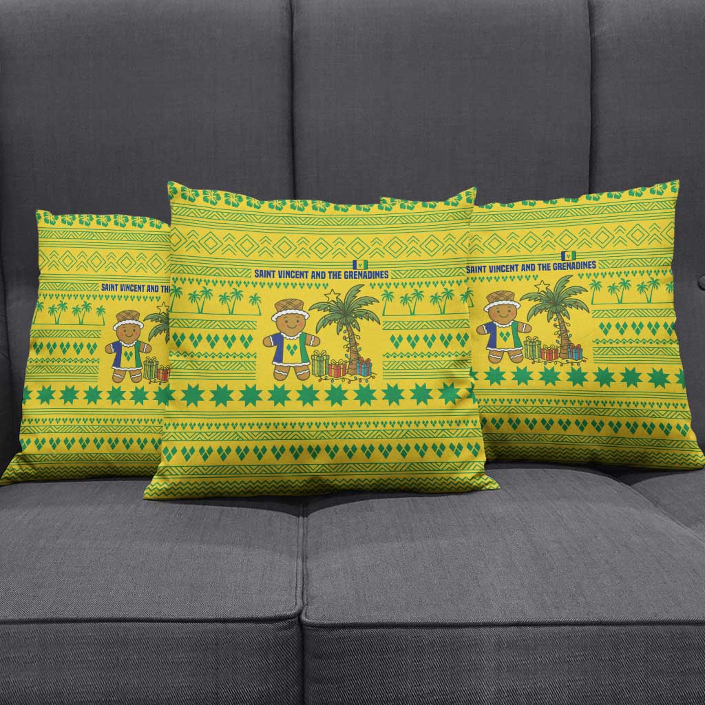 Saint Vincent and the Grenadines Christmas Pillow Cover with Gingerbread Boy Palm Tree and Traditional Pattern - Wonder Print Shop