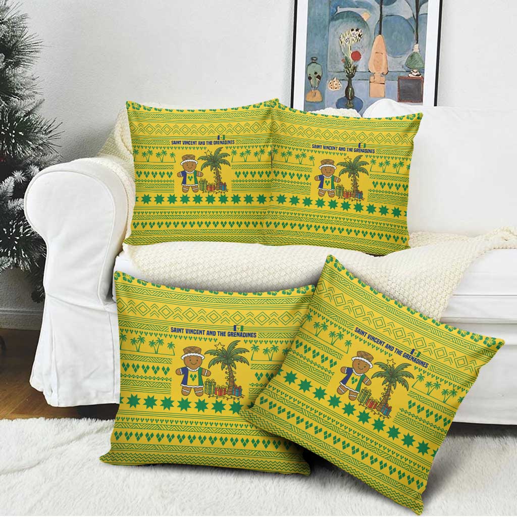 Saint Vincent and the Grenadines Christmas Pillow Cover with Gingerbread Boy Palm Tree and Traditional Pattern - Wonder Print Shop