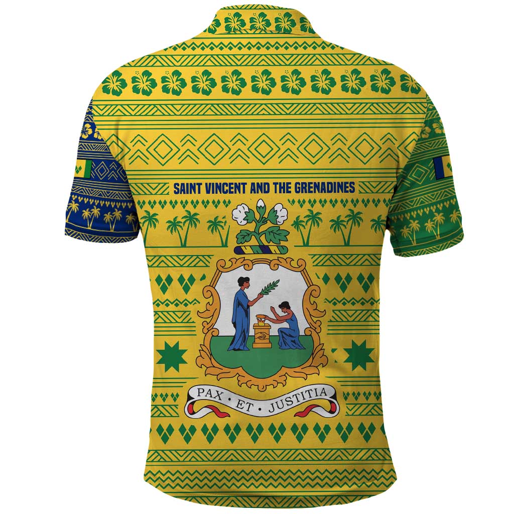 Saint Vincent and the Grenadines Christmas Polo Shirt with Gingerbread Boy Palm Tree and Traditional Pattern - Wonder Print Shop