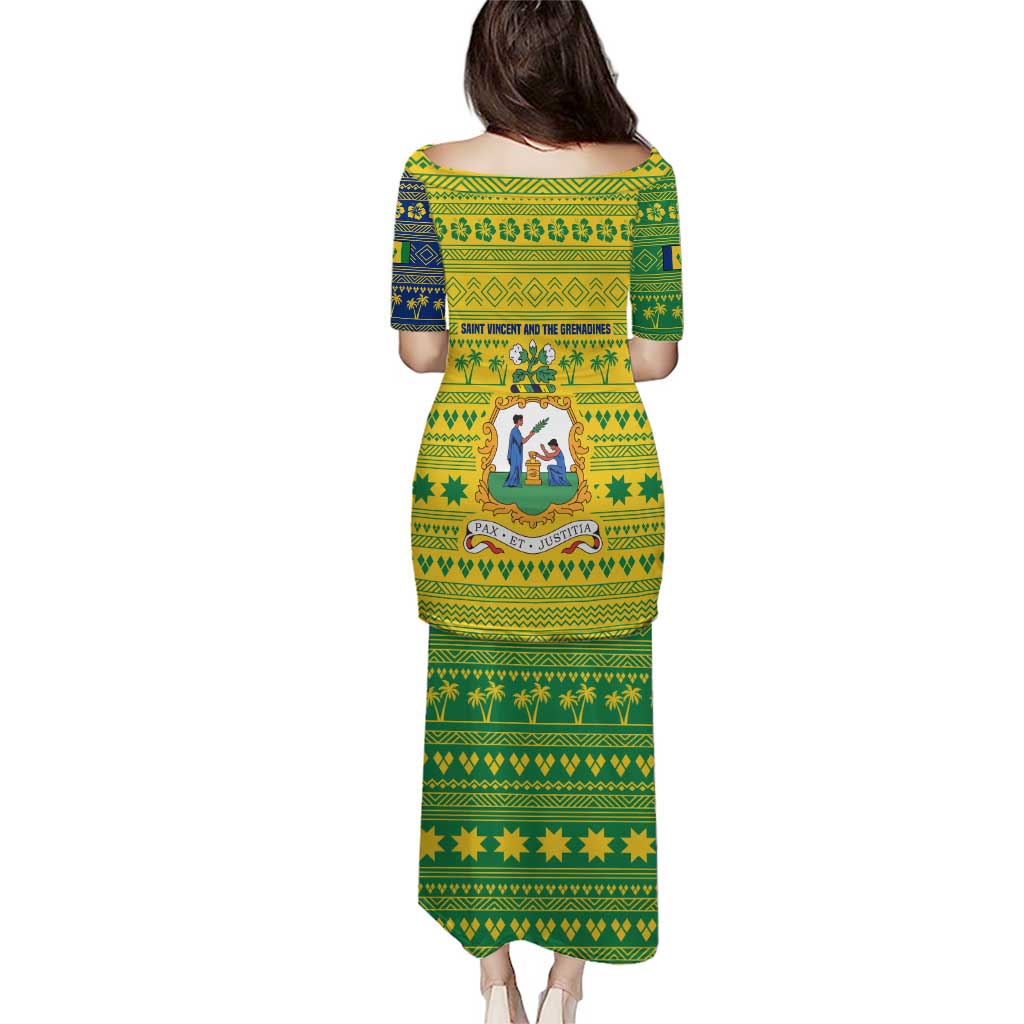 Saint Vincent and the Grenadines Christmas Puletasi with Gingerbread Boy Palm Tree and Traditional Pattern - Wonder Print Shop