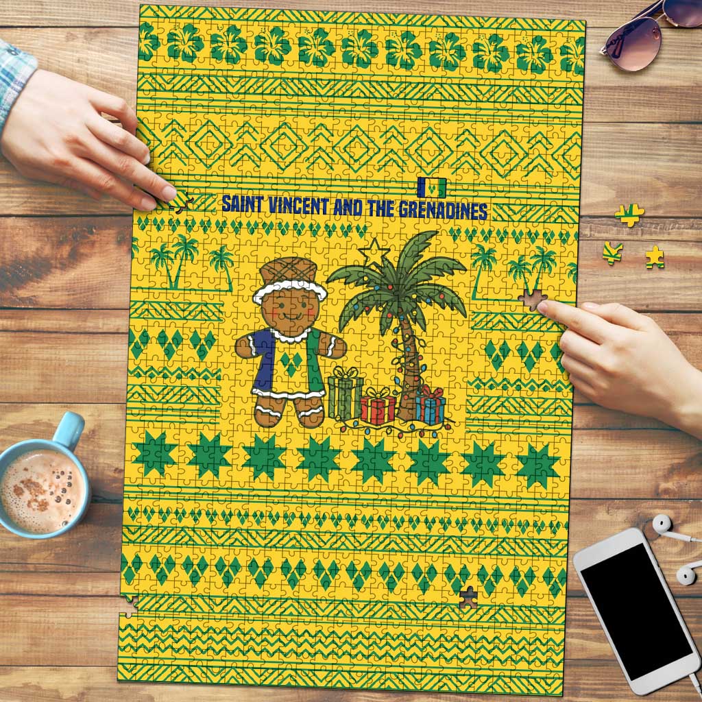 Saint Vincent and the Grenadines Christmas Puzzle with Gingerbread Boy Palm Tree and Traditional Pattern - Wonder Print Shop