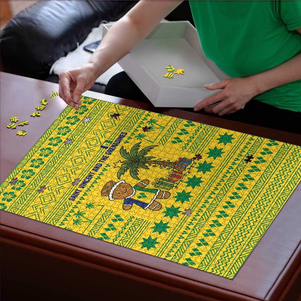 Saint Vincent and the Grenadines Christmas Puzzle with Gingerbread Boy Palm Tree and Traditional Pattern - Wonder Print Shop