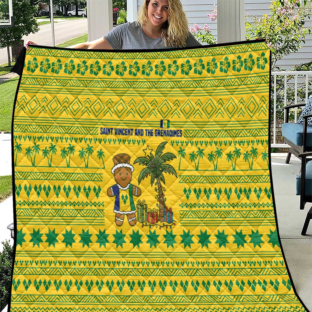 Saint Vincent and the Grenadines Christmas Quilt with Gingerbread Boy Palm Tree and Traditional Pattern - Wonder Print Shop