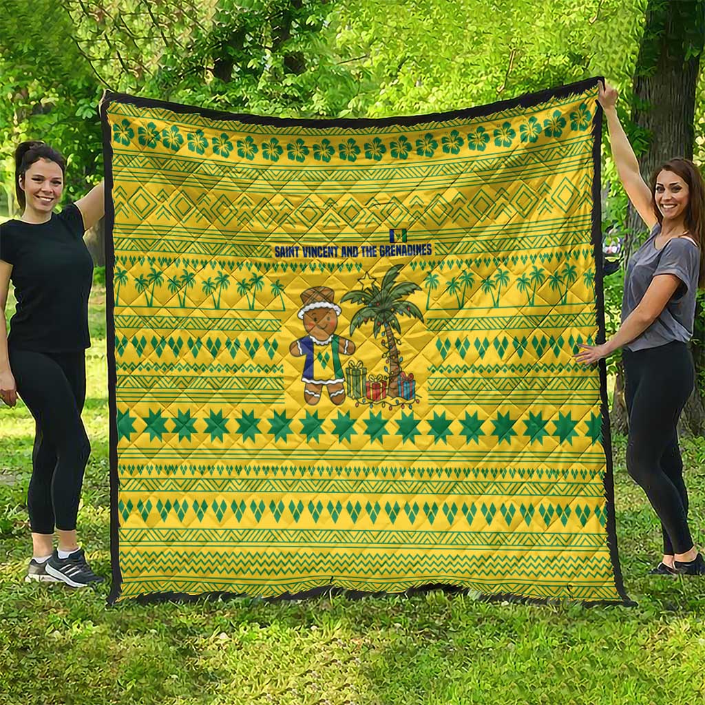 Saint Vincent and the Grenadines Christmas Quilt with Gingerbread Boy Palm Tree and Traditional Pattern - Wonder Print Shop