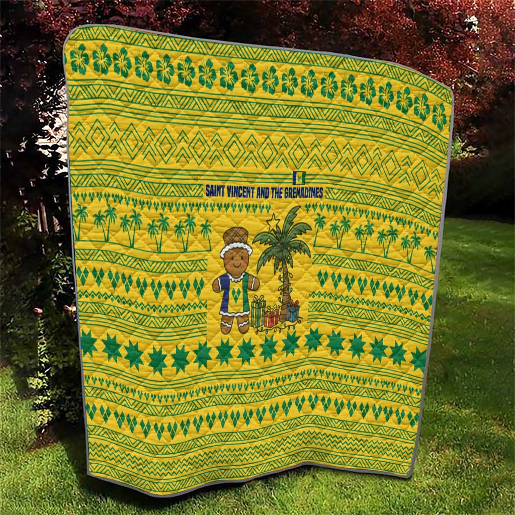 Saint Vincent and the Grenadines Christmas Quilt with Gingerbread Boy Palm Tree and Traditional Pattern - Wonder Print Shop
