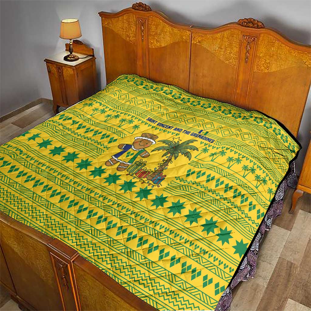 Saint Vincent and the Grenadines Christmas Quilt with Gingerbread Boy Palm Tree and Traditional Pattern - Wonder Print Shop