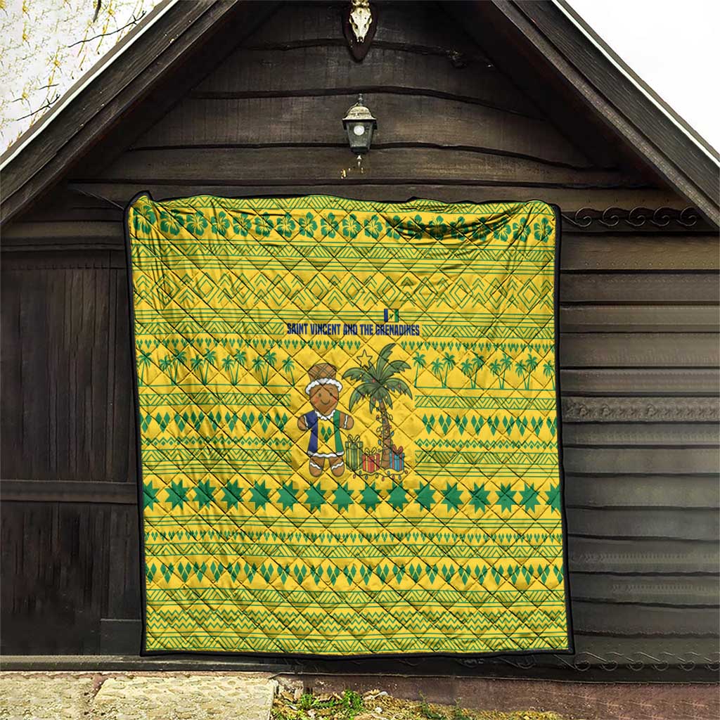 Saint Vincent and the Grenadines Christmas Quilt with Gingerbread Boy Palm Tree and Traditional Pattern - Wonder Print Shop
