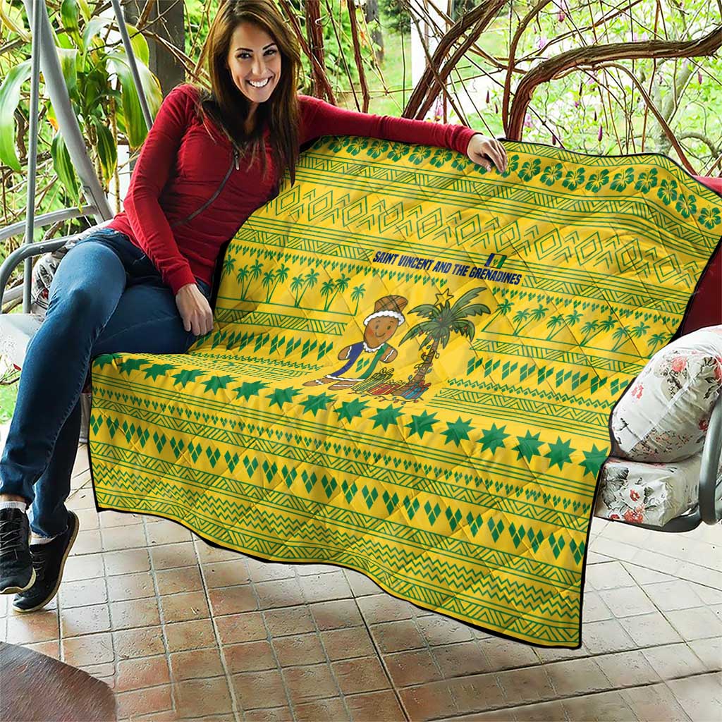 Saint Vincent and the Grenadines Christmas Quilt with Gingerbread Boy Palm Tree and Traditional Pattern - Wonder Print Shop