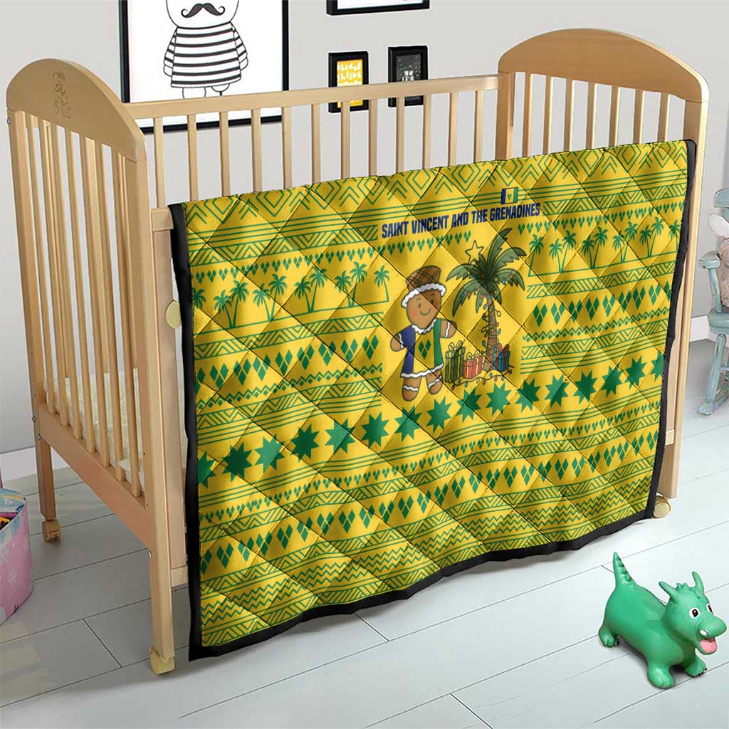 Saint Vincent and the Grenadines Christmas Quilt with Gingerbread Boy Palm Tree and Traditional Pattern - Wonder Print Shop