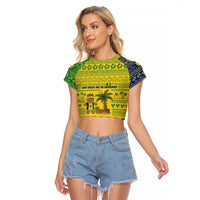 Saint Vincent and the Grenadines Christmas Raglan Cropped T Shirt with Gingerbread Boy Palm Tree and Traditional Pattern - Wonder Print Shop