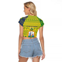 Saint Vincent and the Grenadines Christmas Raglan Cropped T Shirt with Gingerbread Boy Palm Tree and Traditional Pattern - Wonder Print Shop