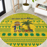 Saint Vincent and the Grenadines Christmas Round Carpet with Gingerbread Boy Palm Tree and Traditional Pattern - Wonder Print Shop