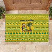 Saint Vincent and the Grenadines Christmas Rubber Doormat with Gingerbread Boy Palm Tree and Traditional Pattern - Wonder Print Shop