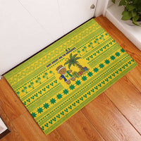 Saint Vincent and the Grenadines Christmas Rubber Doormat with Gingerbread Boy Palm Tree and Traditional Pattern - Wonder Print Shop