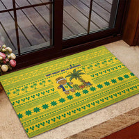Saint Vincent and the Grenadines Christmas Rubber Doormat with Gingerbread Boy Palm Tree and Traditional Pattern - Wonder Print Shop
