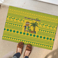 Saint Vincent and the Grenadines Christmas Rubber Doormat with Gingerbread Boy Palm Tree and Traditional Pattern - Wonder Print Shop