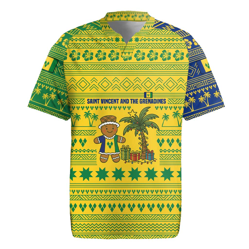Saint Vincent and the Grenadines Christmas Rugby Jersey with Gingerbread Boy Palm Tree and Traditional Pattern - Wonder Print Shop