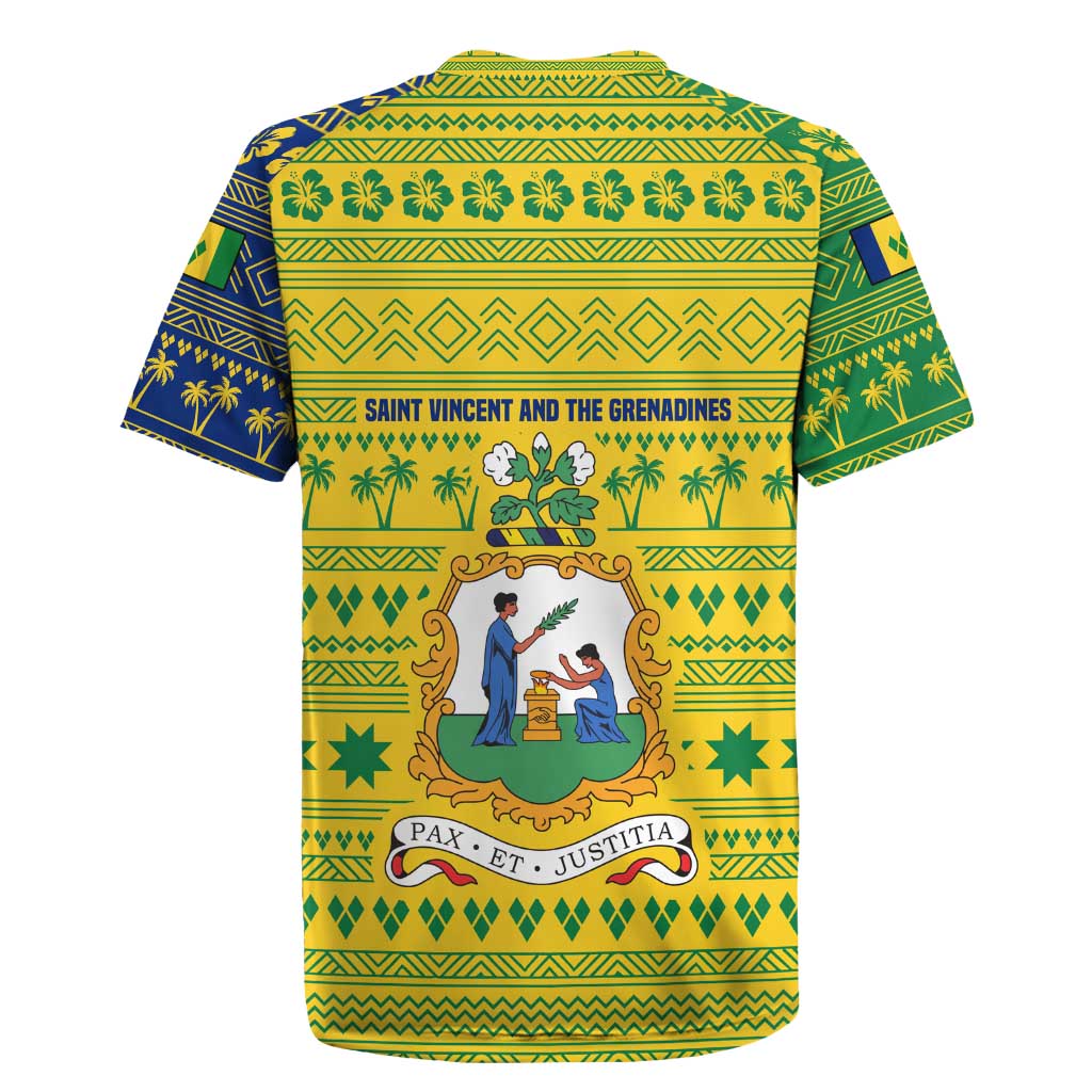 Saint Vincent and the Grenadines Christmas Rugby Jersey with Gingerbread Boy Palm Tree and Traditional Pattern - Wonder Print Shop