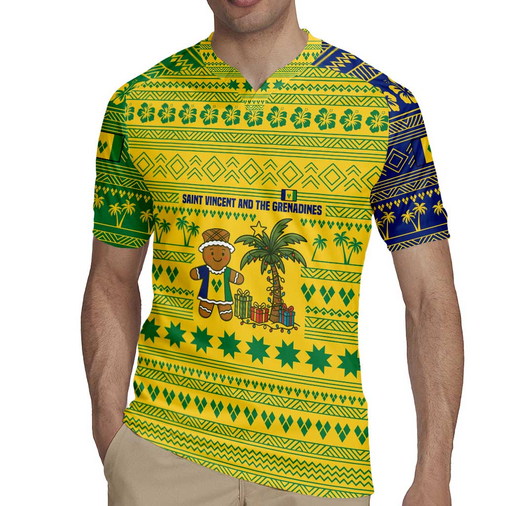 Saint Vincent and the Grenadines Christmas Rugby Jersey with Gingerbread Boy Palm Tree and Traditional Pattern - Wonder Print Shop