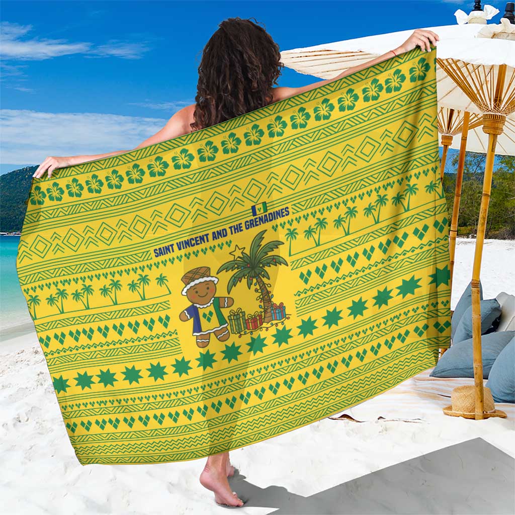 Saint Vincent and the Grenadines Christmas Sarong with Gingerbread Boy Palm Tree and Traditional Pattern - Wonder Print Shop