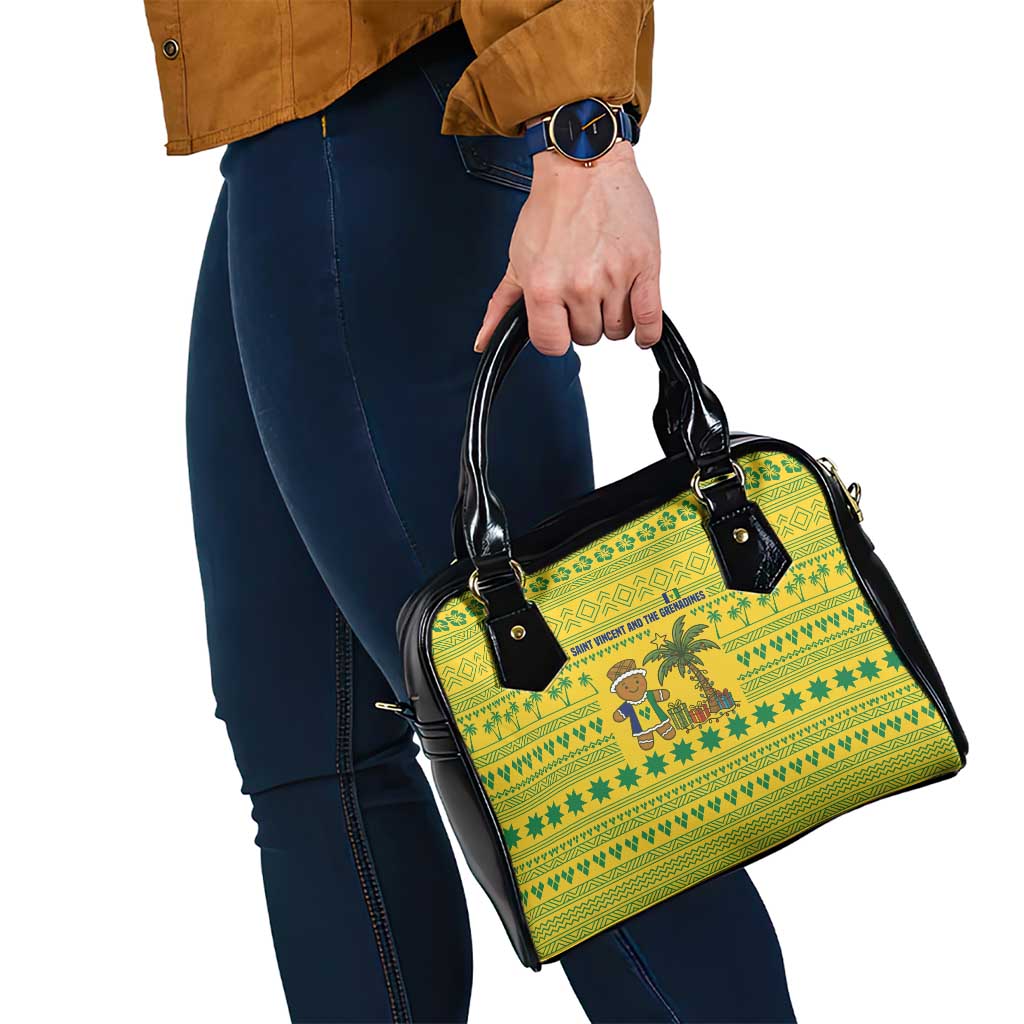 Saint Vincent and the Grenadines Christmas Shoulder Handbag with Gingerbread Boy Palm Tree and Traditional Pattern - Wonder Print Shop