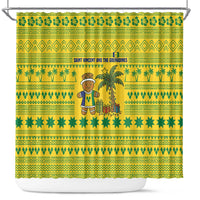 Saint Vincent and the Grenadines Christmas Shower Curtain with Gingerbread Boy Palm Tree and Traditional Pattern - Wonder Print Shop