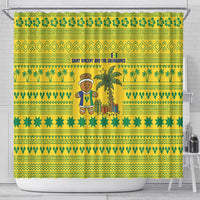 Saint Vincent and the Grenadines Christmas Shower Curtain with Gingerbread Boy Palm Tree and Traditional Pattern - Wonder Print Shop