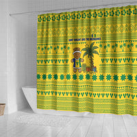 Saint Vincent and the Grenadines Christmas Shower Curtain with Gingerbread Boy Palm Tree and Traditional Pattern - Wonder Print Shop