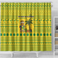Saint Vincent and the Grenadines Christmas Shower Curtain with Gingerbread Boy Palm Tree and Traditional Pattern - Wonder Print Shop