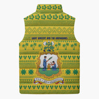 Saint Vincent and the Grenadines Christmas Sleeveless Puffer Jacket with Gingerbread Boy Palm Tree and Traditional Pattern - Wonder Print Shop