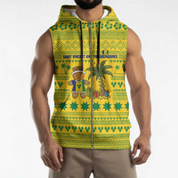 Saint Vincent and the Grenadines Christmas Sleeveless Zip Hoodie with Gingerbread Boy Palm Tree and Traditional Pattern - Wonder Print Shop