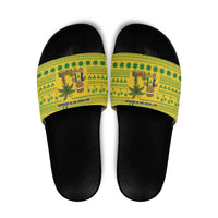 Saint Vincent and the Grenadines Christmas Slide Sandals with Gingerbread Boy Palm Tree and Traditional Pattern - Wonder Print Shop